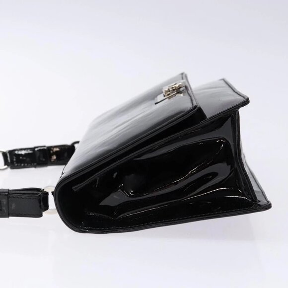 Salvatore Ferragamo Chain Gancini Shoulder Bag Enamel Black Silver Auth 138867 - Picture 6 of 15